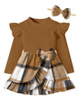 WIQI Baby Girl Dress Baby Dress Baby Girl Fall Dress 0-3 Months Baby Girl Long Sleeve Dress Baby Girl Dresses 0-3 Months Baby Winter Dress Newborn Dress Thanksgiving Baby Girl Outfit Brown