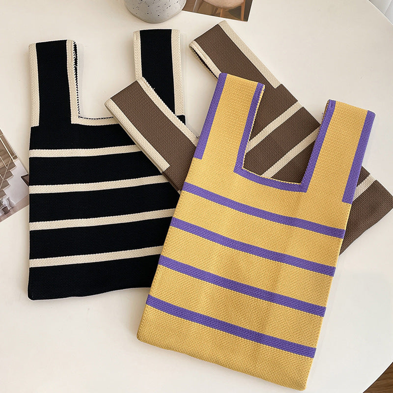 2023 New Versatile Minimalist Striped Knit Tote Bag