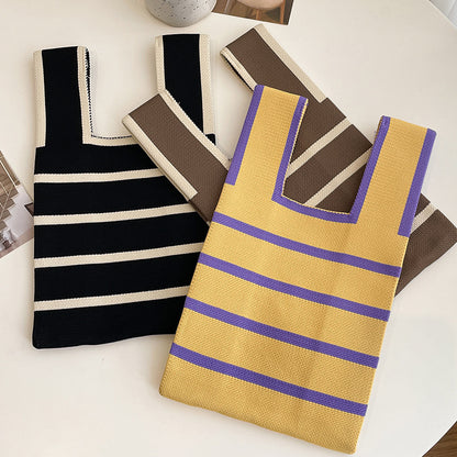 2023 New Versatile Minimalist Striped Knit Tote Bag