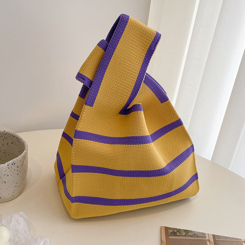 2023 New Versatile Minimalist Striped Knit Tote Bag