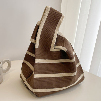 2023 New Versatile Minimalist Striped Knit Tote Bag