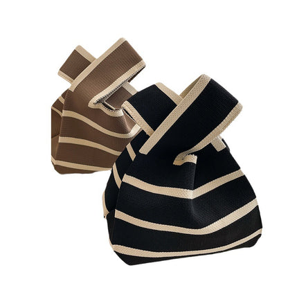 2023 New Versatile Minimalist Striped Knit Tote Bag