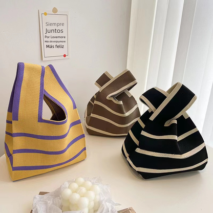 2023 New Versatile Minimalist Striped Knit Tote Bag